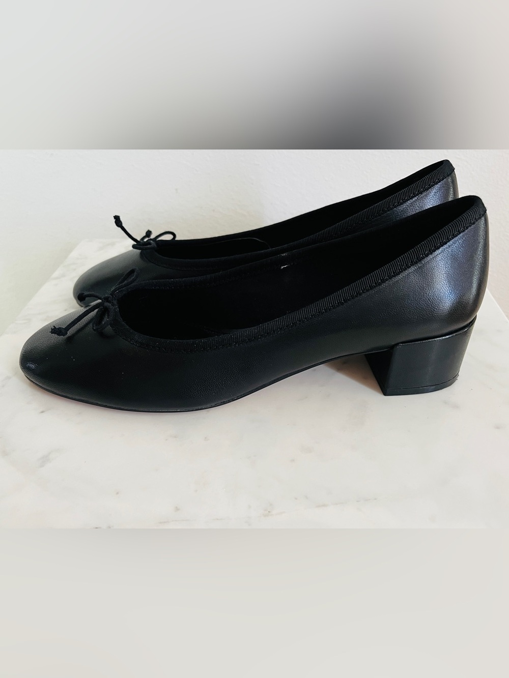 Black Leather Classic Ballet Block Heel Pumps Heels Mango MNG 39 Euro